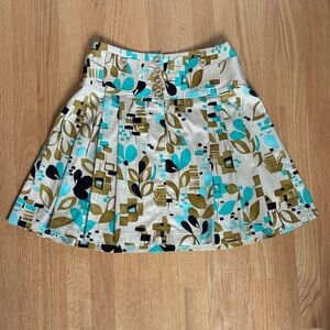 A-Line Retro Flare Skirt with Abstract Print - Cream, Turquoise, Black, Gold